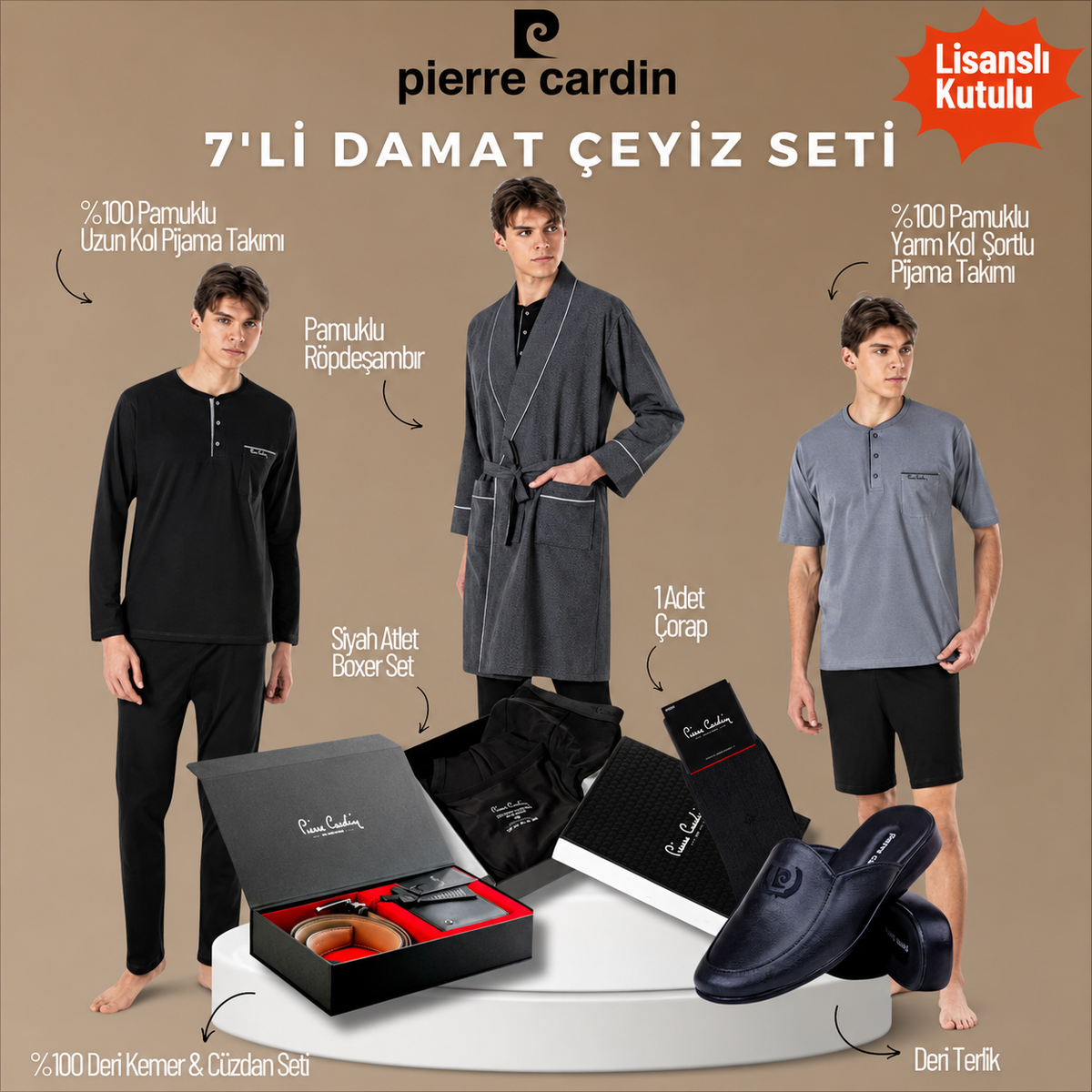 Pierre Cardin Kutulu Siyah 7'li Damat Çeyiz Seti - 1