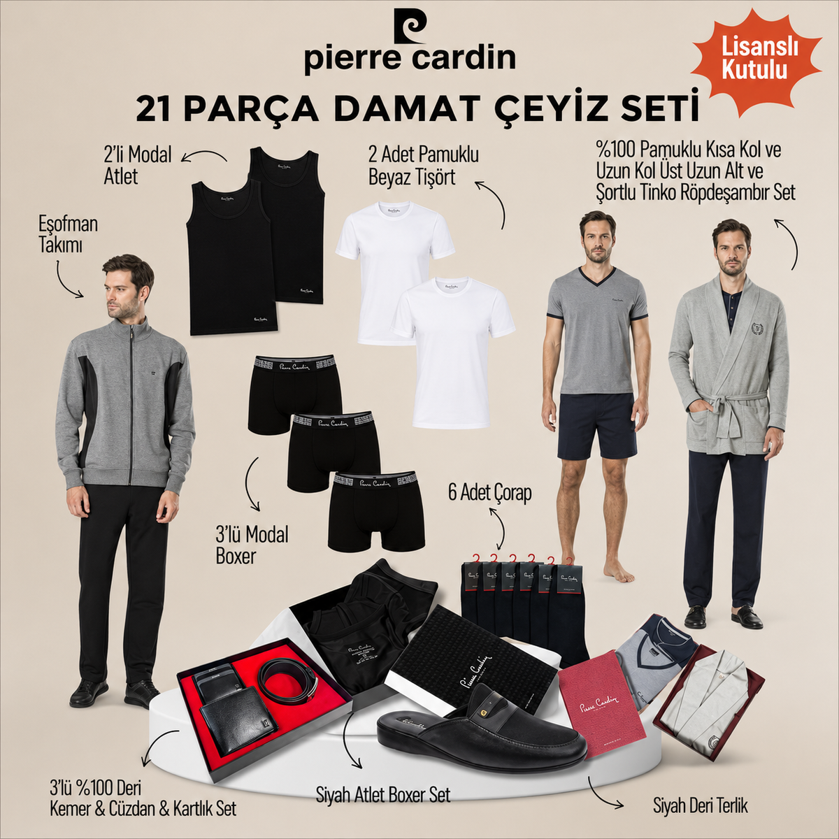 Pierre Cardin 21'li Damat Çeyiz Seti - 1