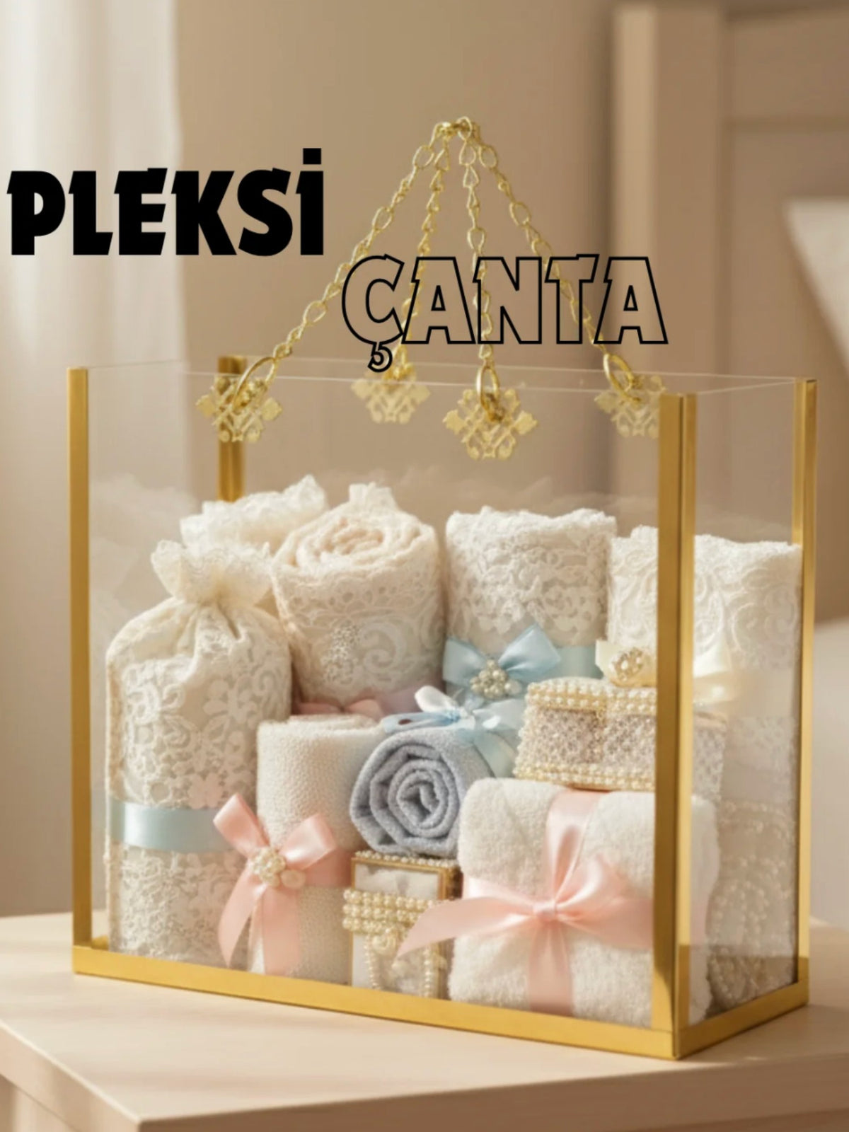 Pleksi Şeffaf Bohça Çantası | Gold / Gümüş | 30x25 cm - 3