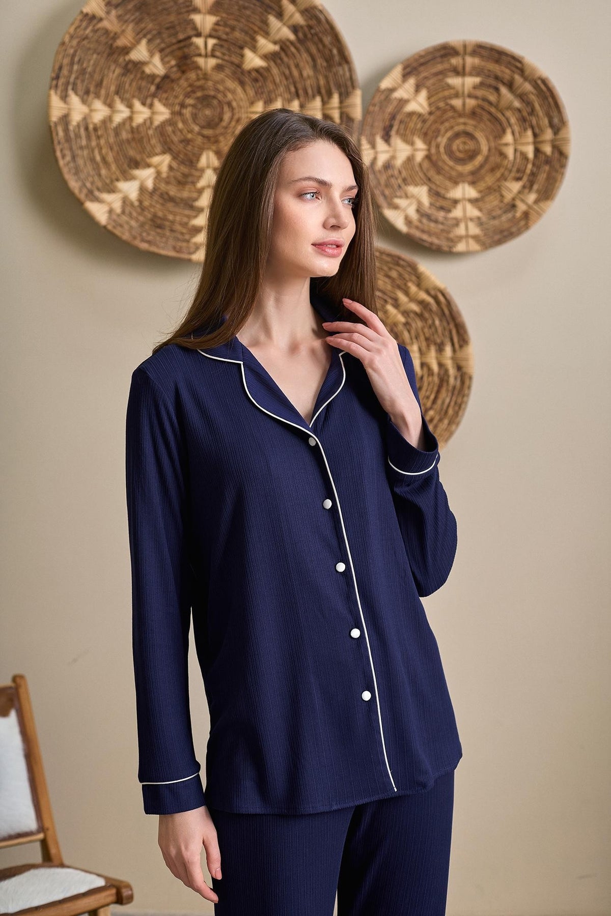 OYSOFT Biyeli Düğmeli Pijama Takımı - 15