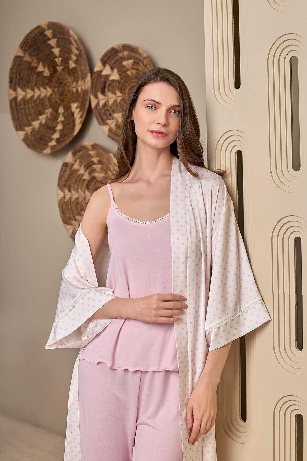 OYSOFT Elena Pembe Puantiyeli 3'lü Pijama Takımı - 14