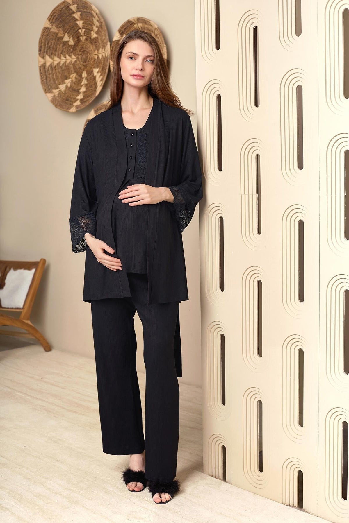 OYSOFT Lohusa 3'lü Kadın Pijama Takımı - 13