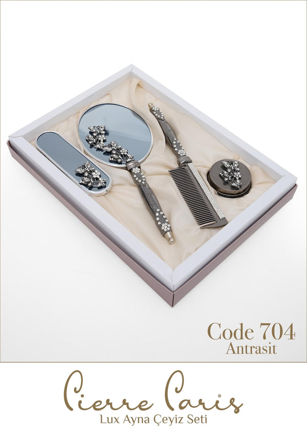 Marpiella Pierre Paris Lux Ayna Çeyiz Seti | Çiçek Motifli 4'lü Set