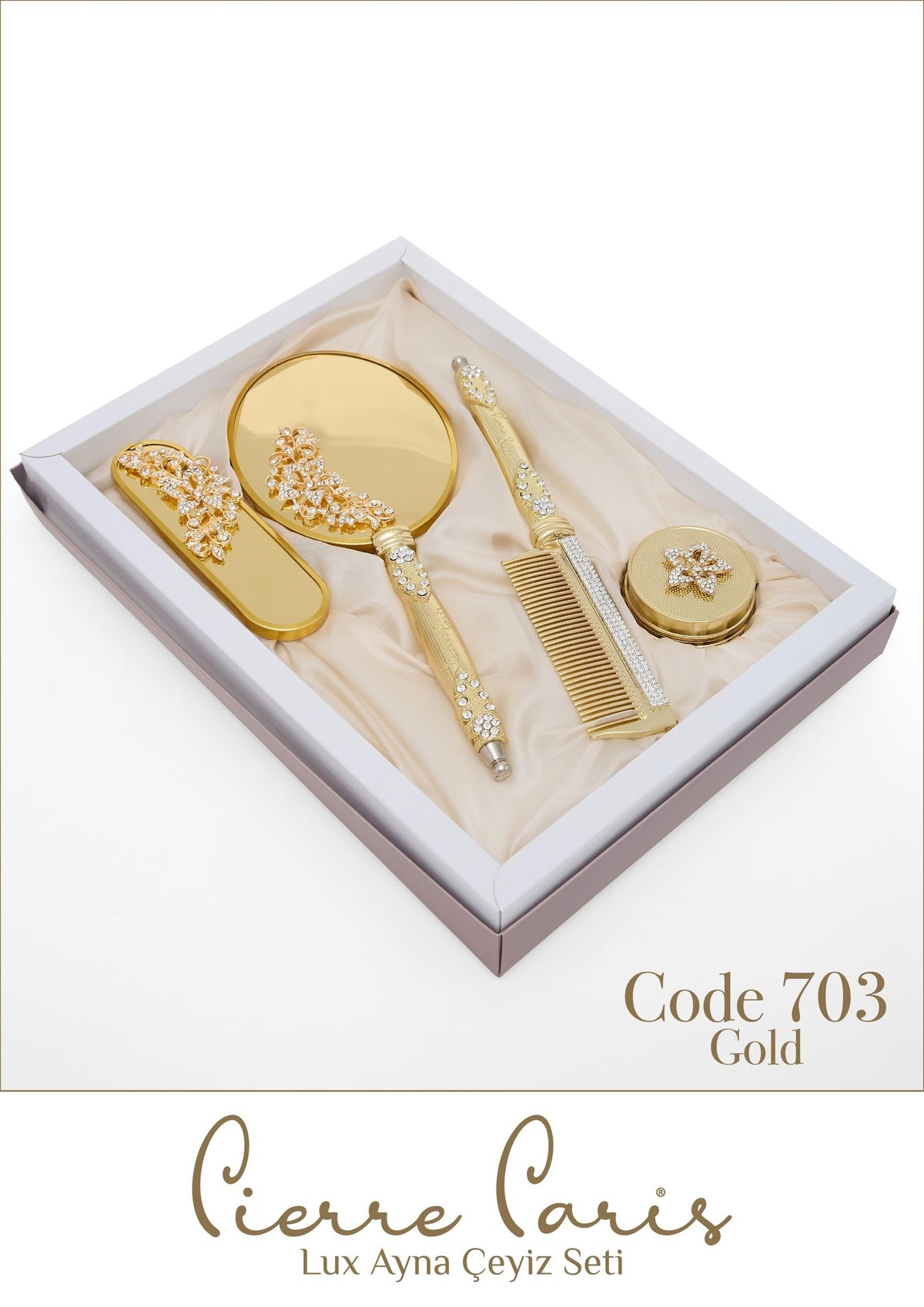 Marpiella Pierre Paris Lux Ayna Çeyiz Seti | Çiçek Motifli 4' lü Set - 1