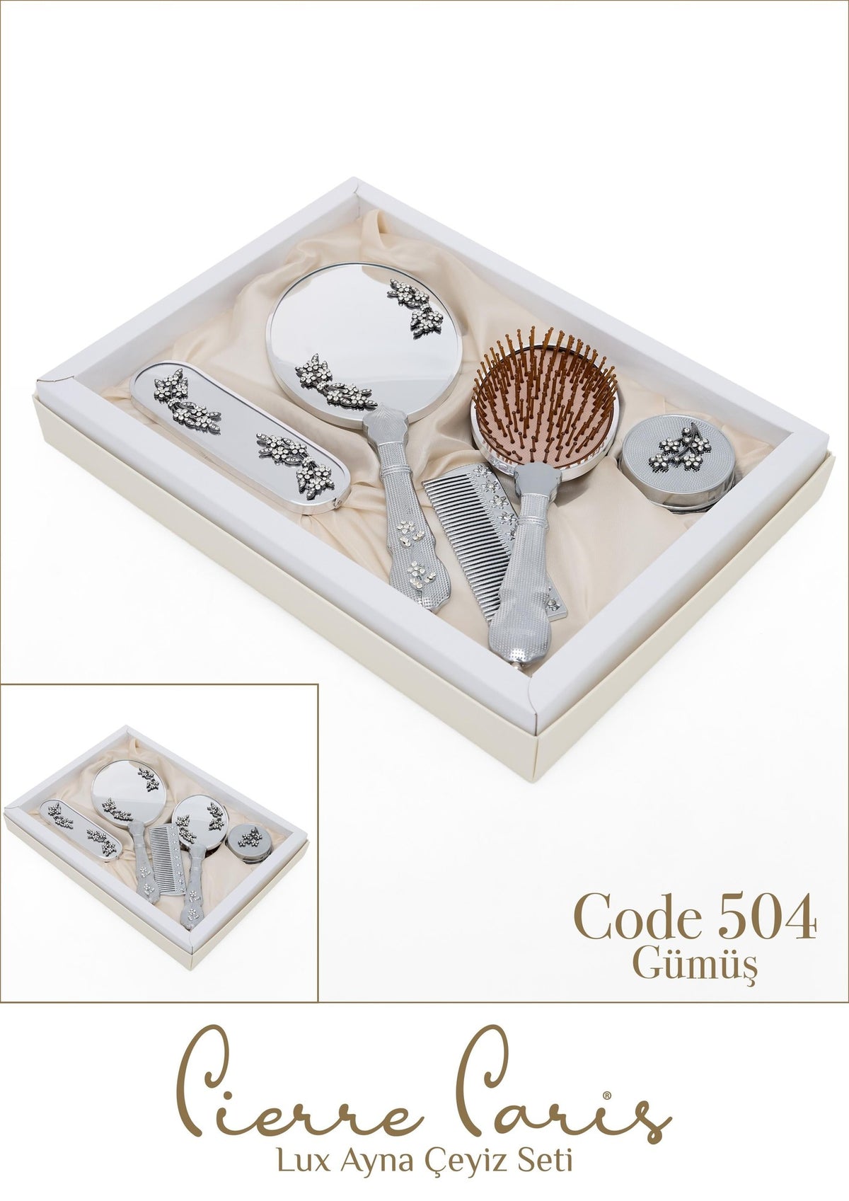 Marpiella Pierre Paris Lux Ayna Çeyiz Seti | Kurdele Motifli 5'li Set - 1