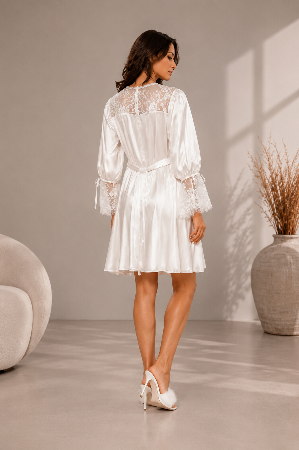 Saten Dantel Gecelik ve Sabahlık Takımı - 3