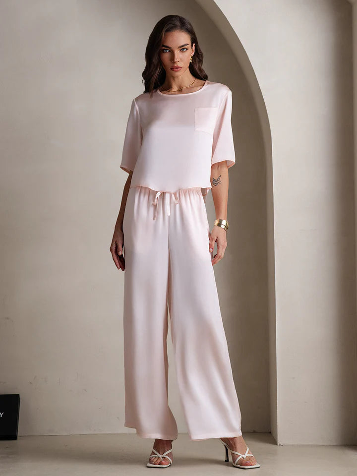 Pure Silk Kadın Yarım Kollu Bisiklet Yaka Pijama Takımı - 2