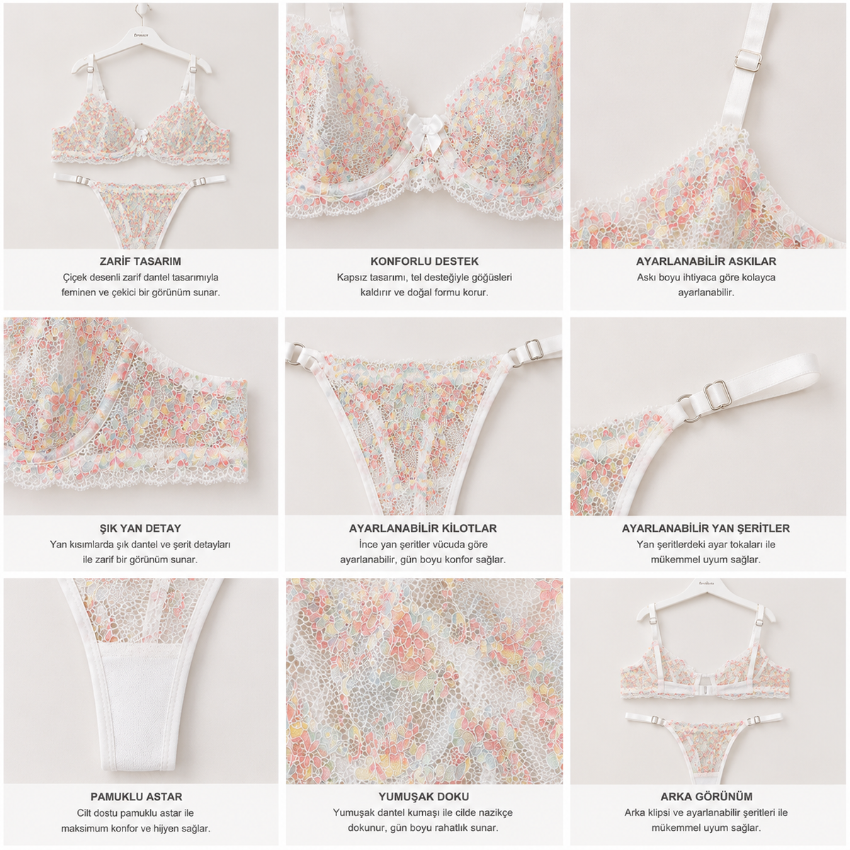 Renkli Dantel Tanga Bralet Takım - 2