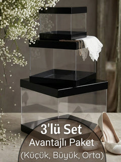 3'Lü Set Asetat Çeyiz Kutusu Siyah