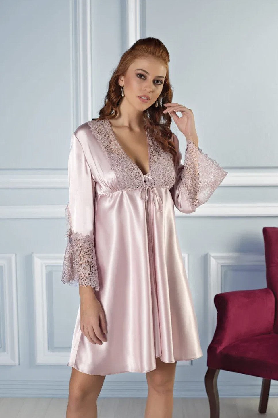 Pierre Cardin Saten 6'lı Gelin Çeyiz Seti | Pudra / Ekru / Lacivert / Siyah / Bordo - 88