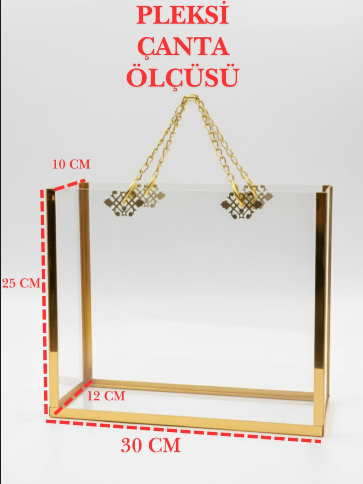 Pleksi Şeffaf Bohça Çantası | Gold / Gümüş | 30x25 cm - 2