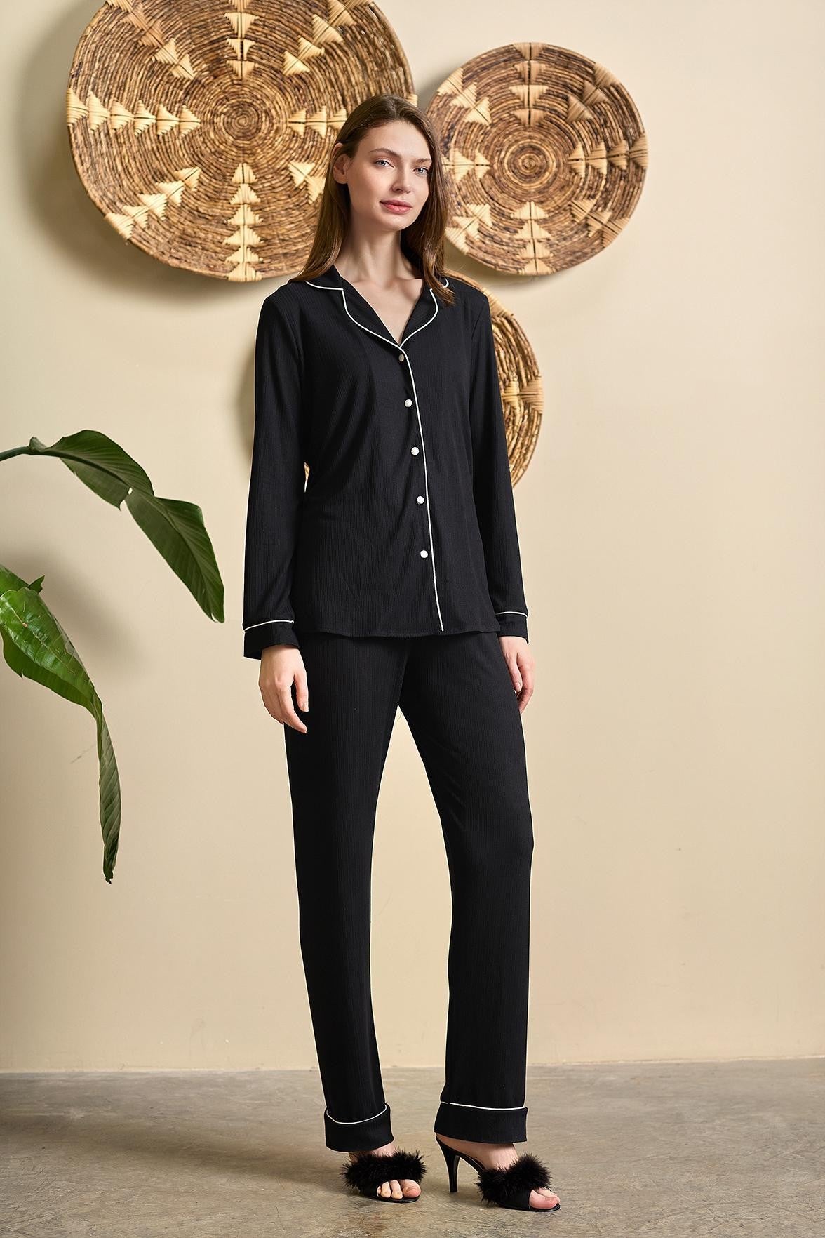 OYSOFT Biyeli Düğmeli Pijama Takımı - 27
