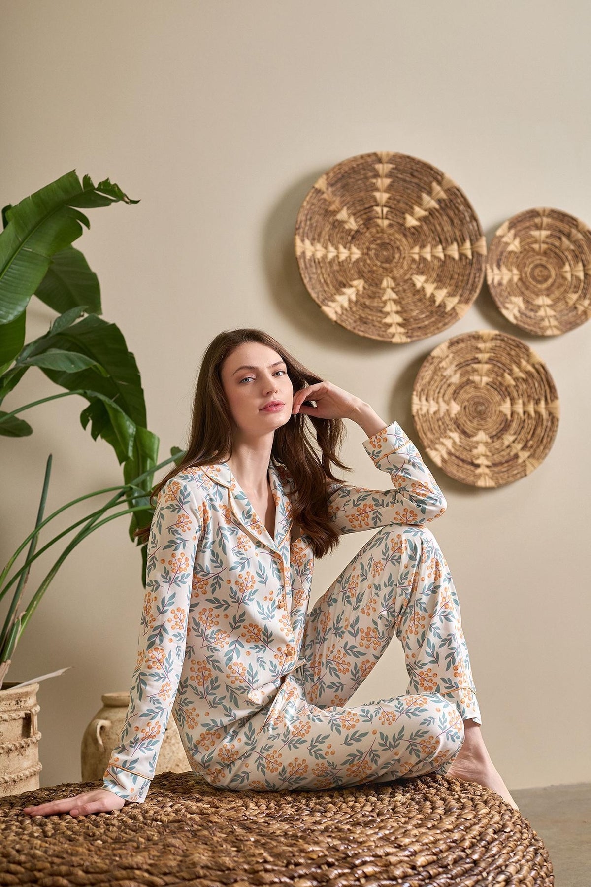 OYSOFT Daria Botanik Desenli Kadın Pijama Takımı - 2