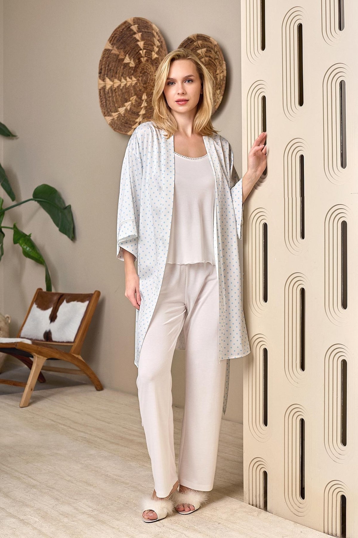 OYSOFT Elena Pembe Puantiyeli 3'lü Pijama Takımı - 11