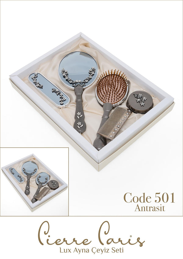 Marpiella Pierre Paris Lux Ayna Çeyiz Seti | Çiçek Motifli 5'li Set