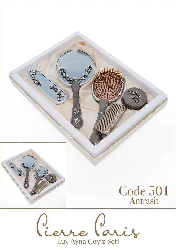 Marpiella Pierre Paris Lux Ayna Çeyiz Seti | Çiçek Motifli 5'li Set