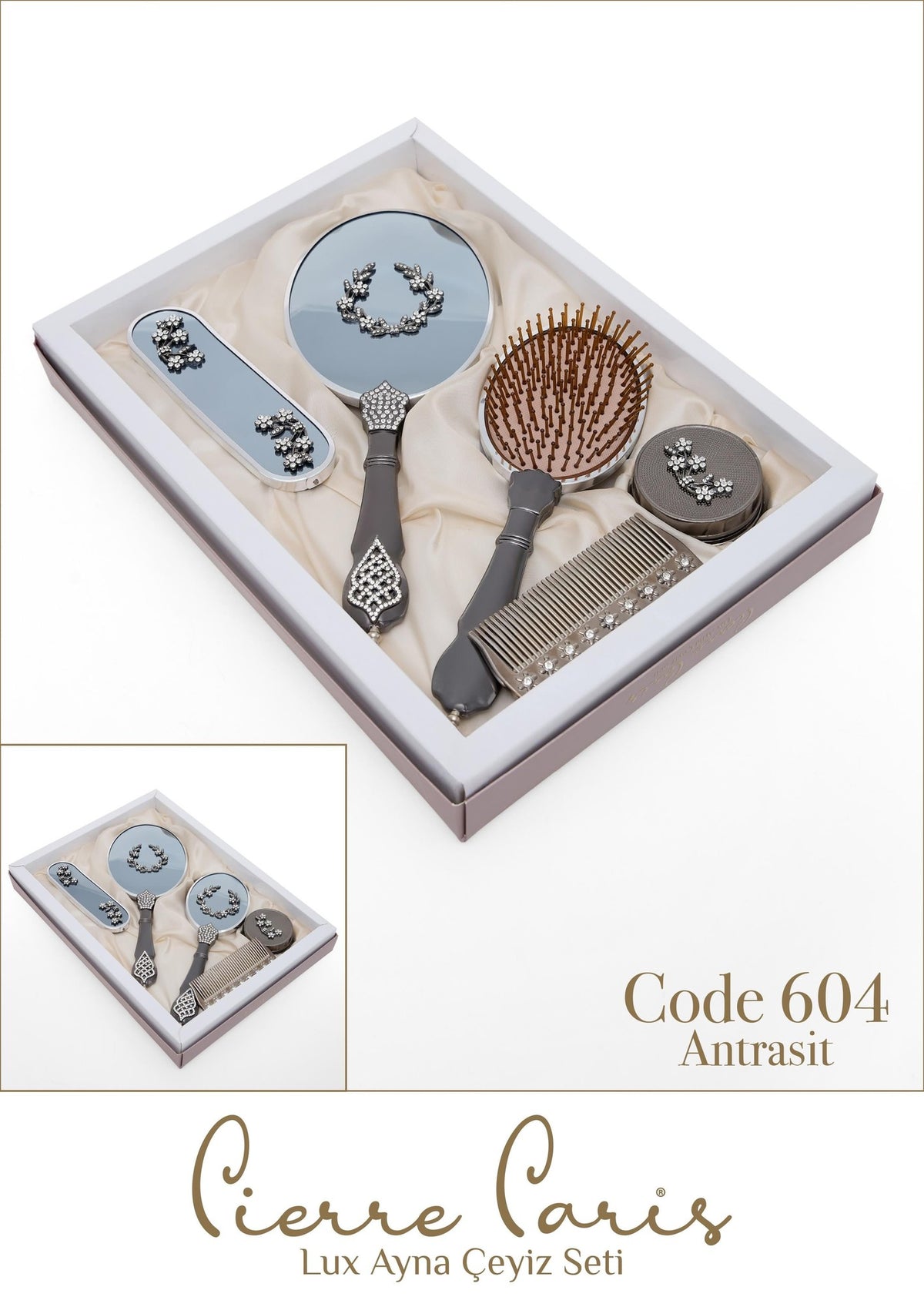 Marpiella Pierre Paris Lux Ayna Çeyiz Seti | Yonca Motifli 5'li Set - 1