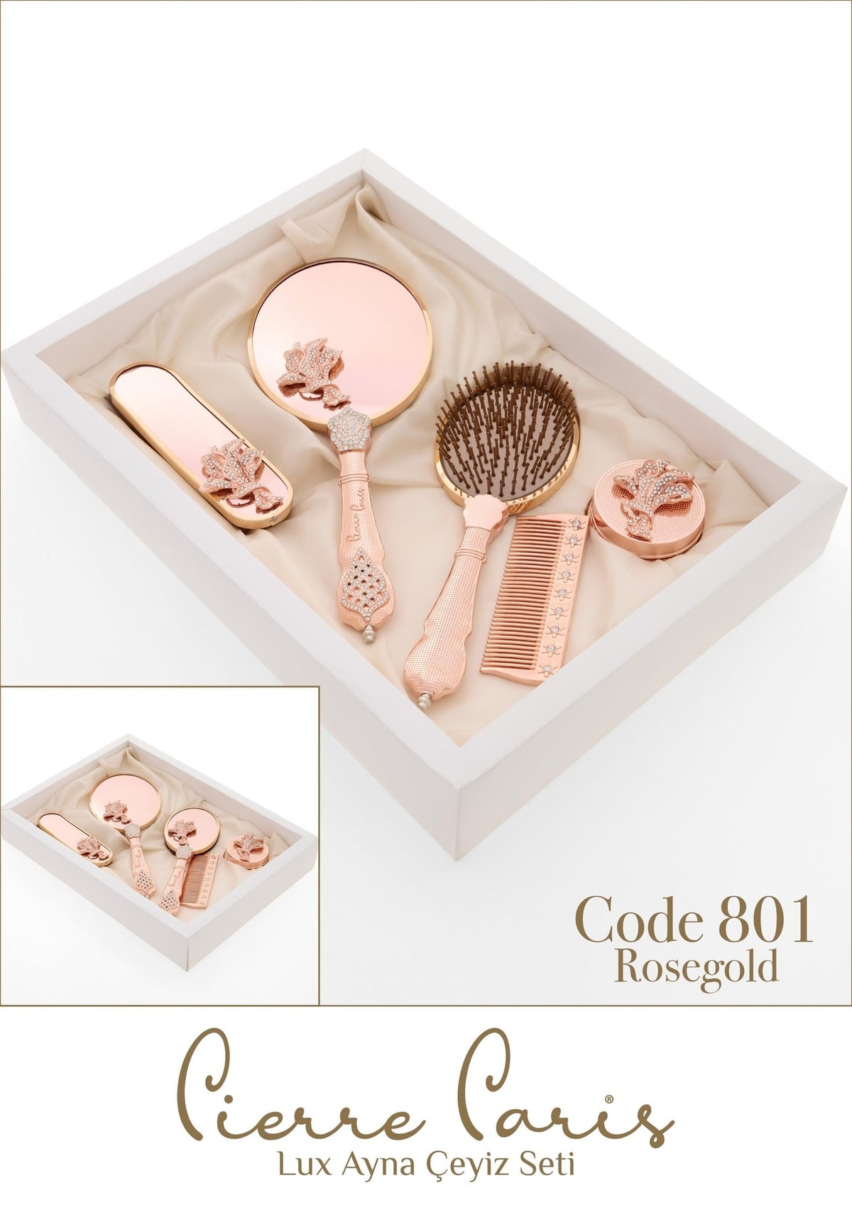 Marpiella Pierre Paris Lux Ayna Çeyiz Seti | Buket Motifli 5'li Set - 5