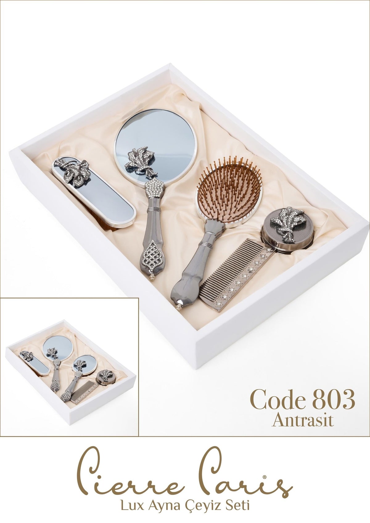 Marpiella Pierre Paris Lux Ayna Çeyiz Seti | Buket Motifli 5'li Set - 3