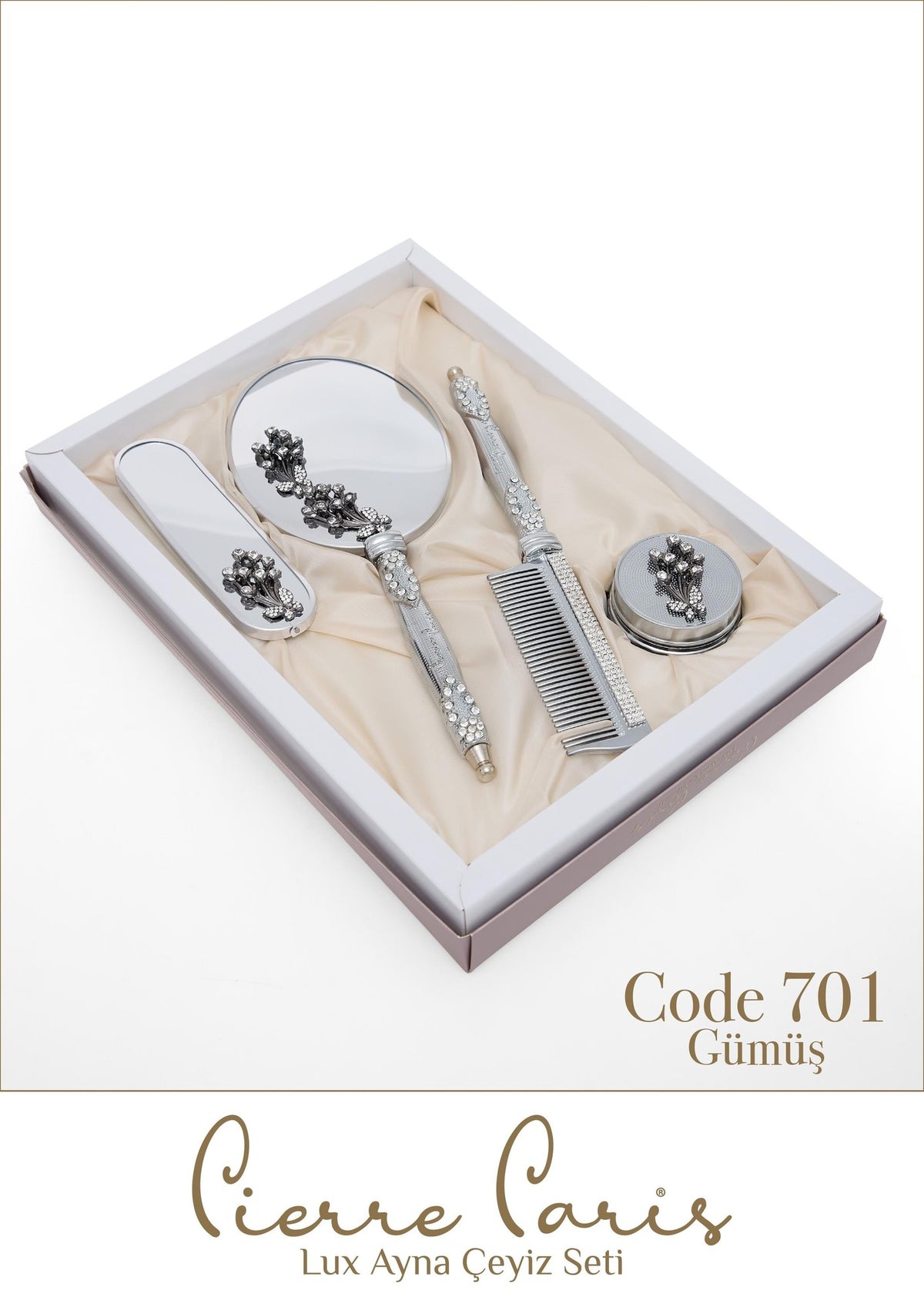 Marpiella Pierre Paris Lux Ayna Çeyiz Seti | Çiçek Motifli 4'lü Set - 2