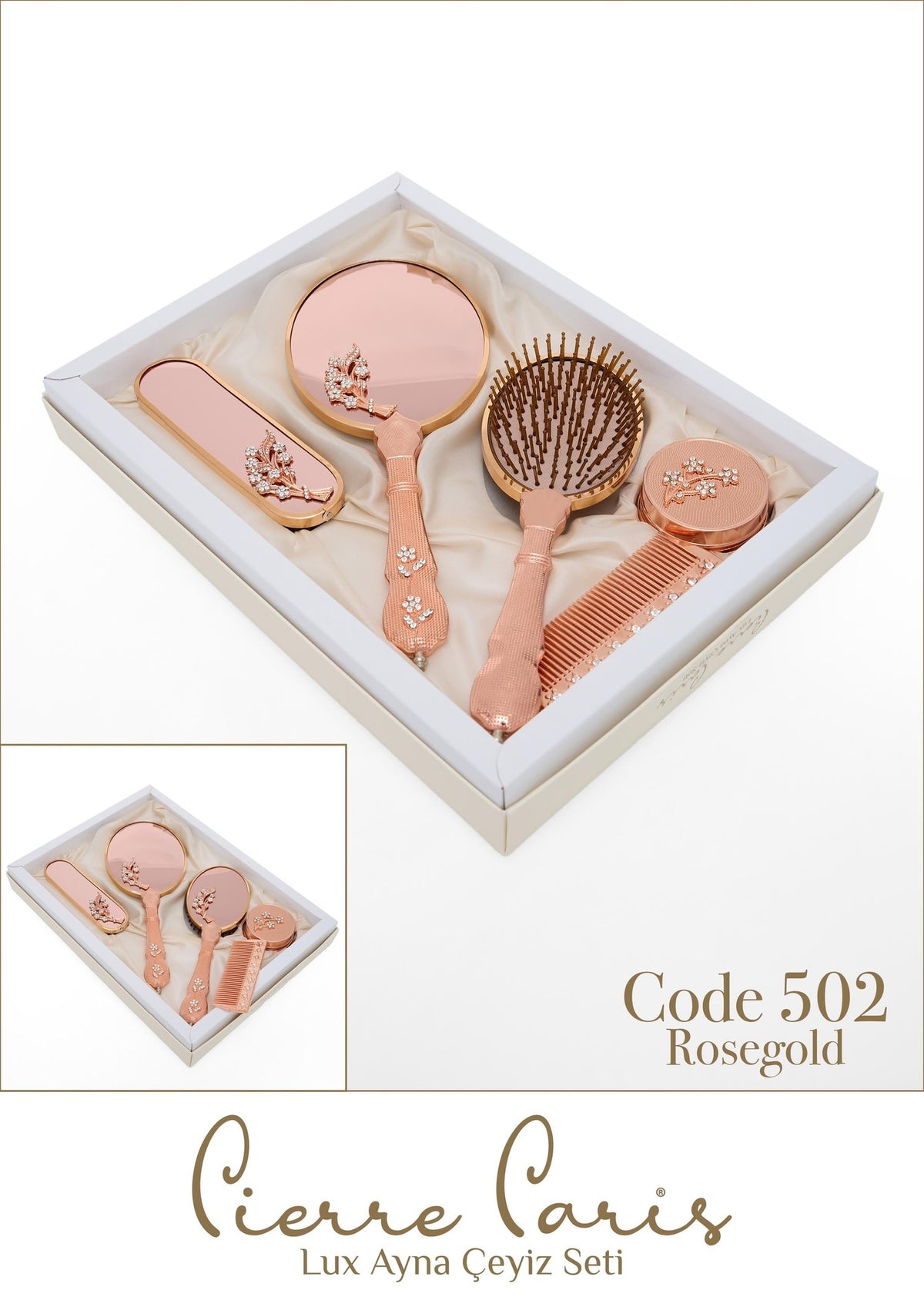 Marpiella Pierre Paris Lux Ayna Çeyiz Seti | Üzümlü Motifli 4'lü Set - 1